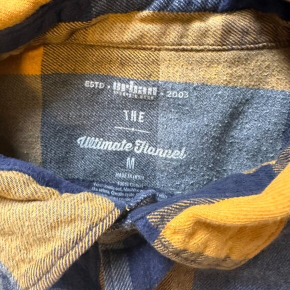 Urban Pipeline Casual Button Down Mens Medium Yellow Plaid Rugged Flannel Shirt - Picture 3 of 5